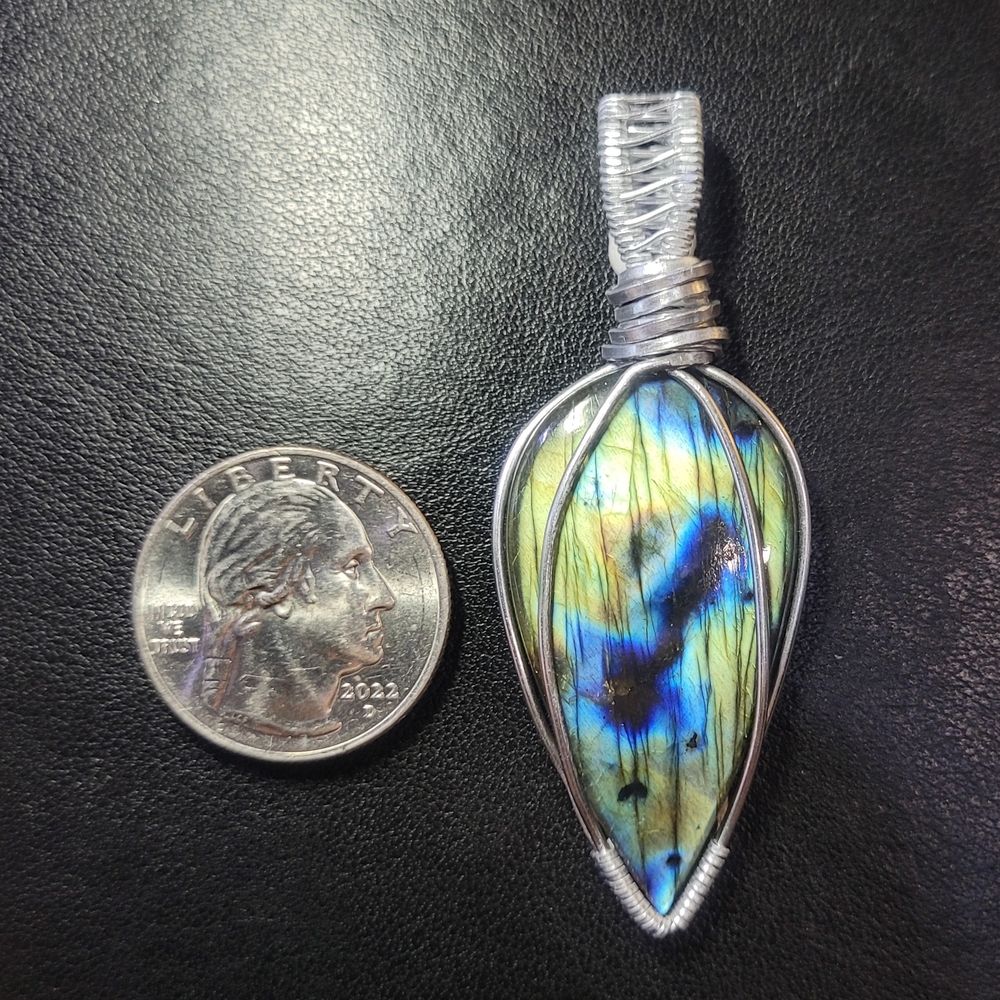 Silver and Blue Wire Wrapped Pendant